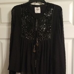 Zara Elegant Black Sequin Blouse,jacket  Size L